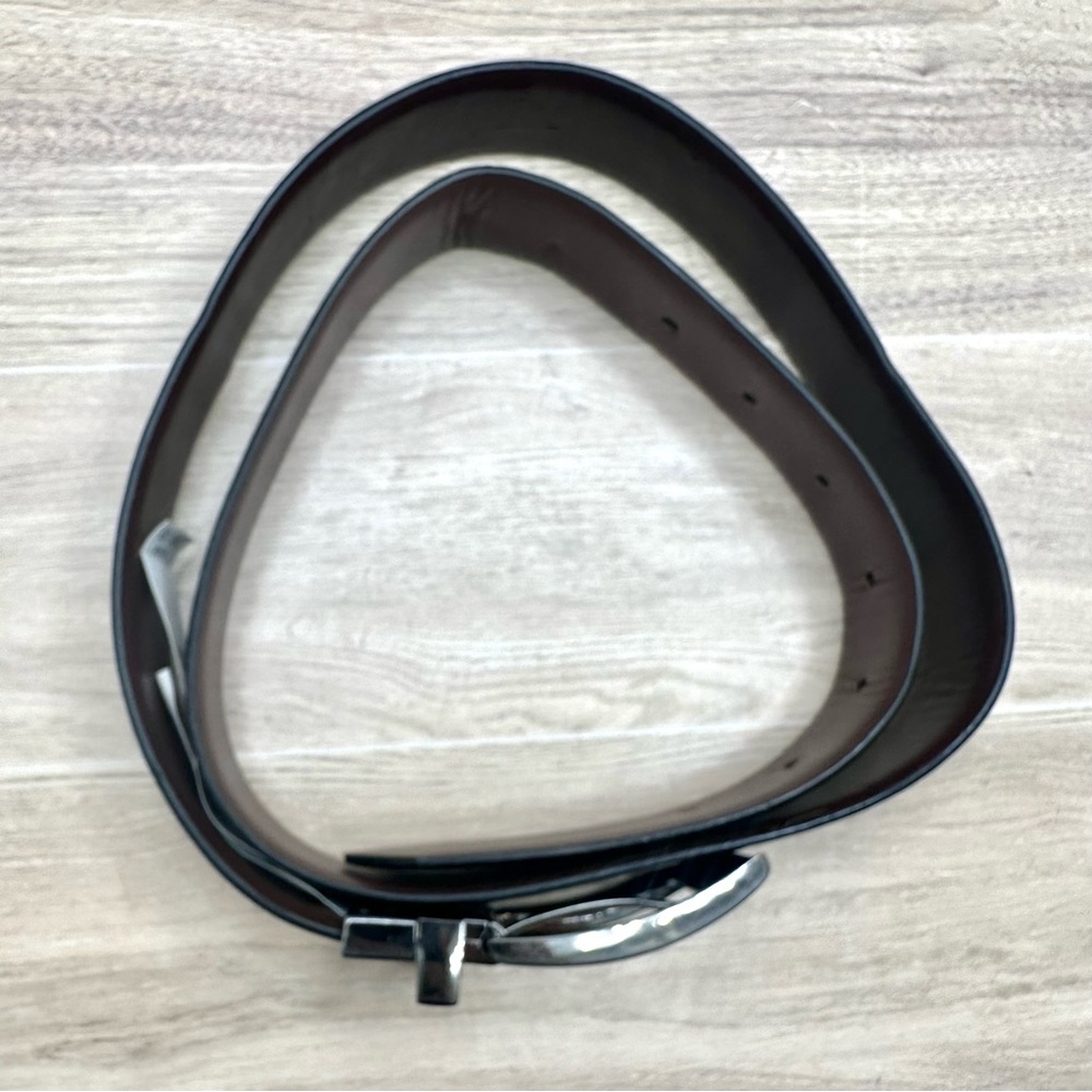 Steve Madden Faux Leather Reversible Black Brown Silver Buckle | Size 34/36 - Picture 2 of 11